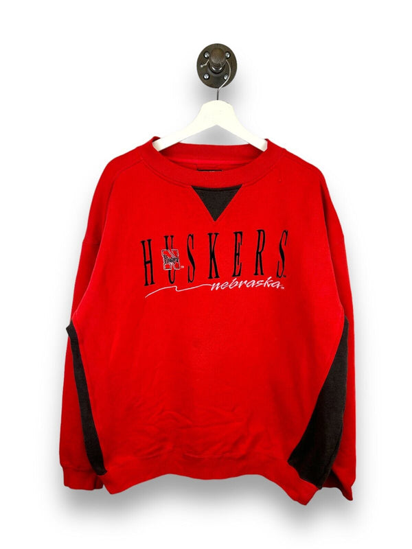 Vintage 90s Nebraska Huskers NCAA Embroidered Spellout Sweatshirt Size Large Red