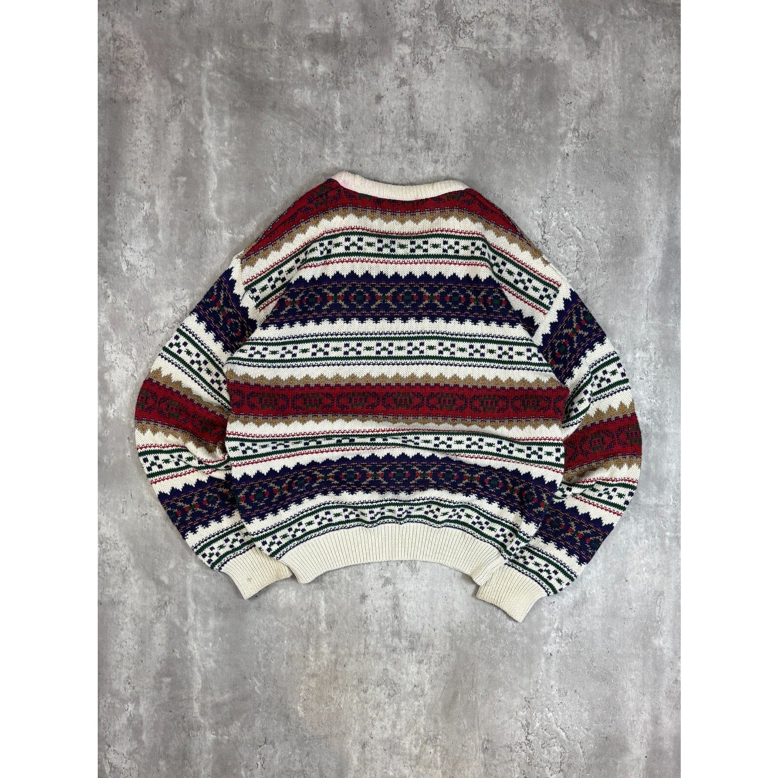 Vintage 90s Knights Of Round Table Abstract Striped Knit Sweater Size Large