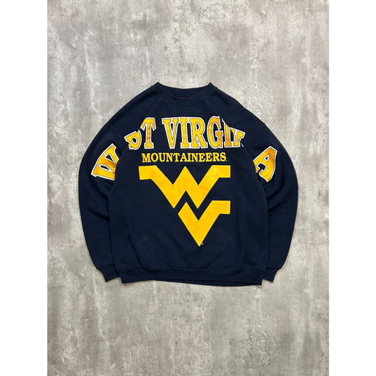 Vintage 90s West Virginia Mountaineers NCAA Arm To Arm Spellout Sweatshirt Sz XL