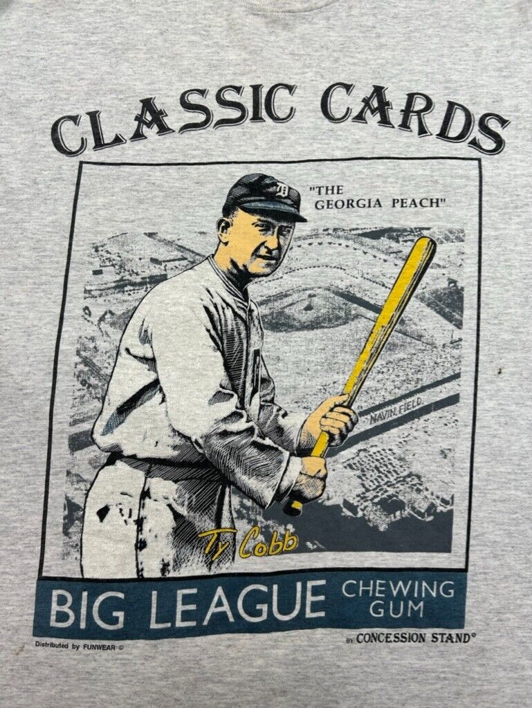 Vintage 90s Ty Cobb Detroit Tigers MLB Baseball Card Graphic T-Shirt Size Large