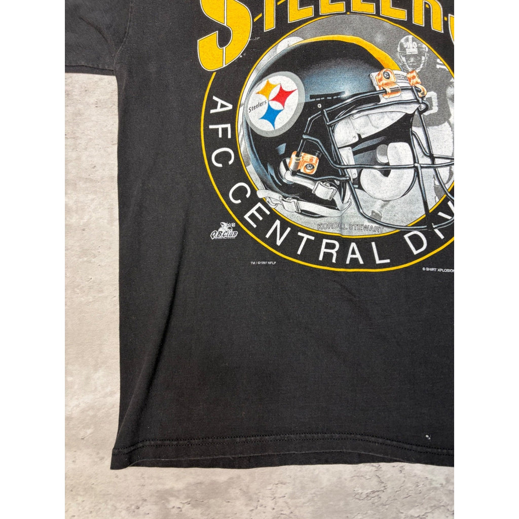 Vintage 1997 Pittsburgh Steelers NFL Big Helmet Graphic T-Shirt Size Large