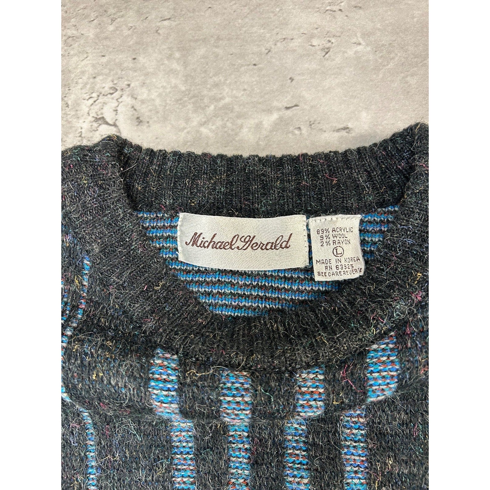 Vintage Michael Herald Abstract Striped Pullover Knit Sweater Size Large