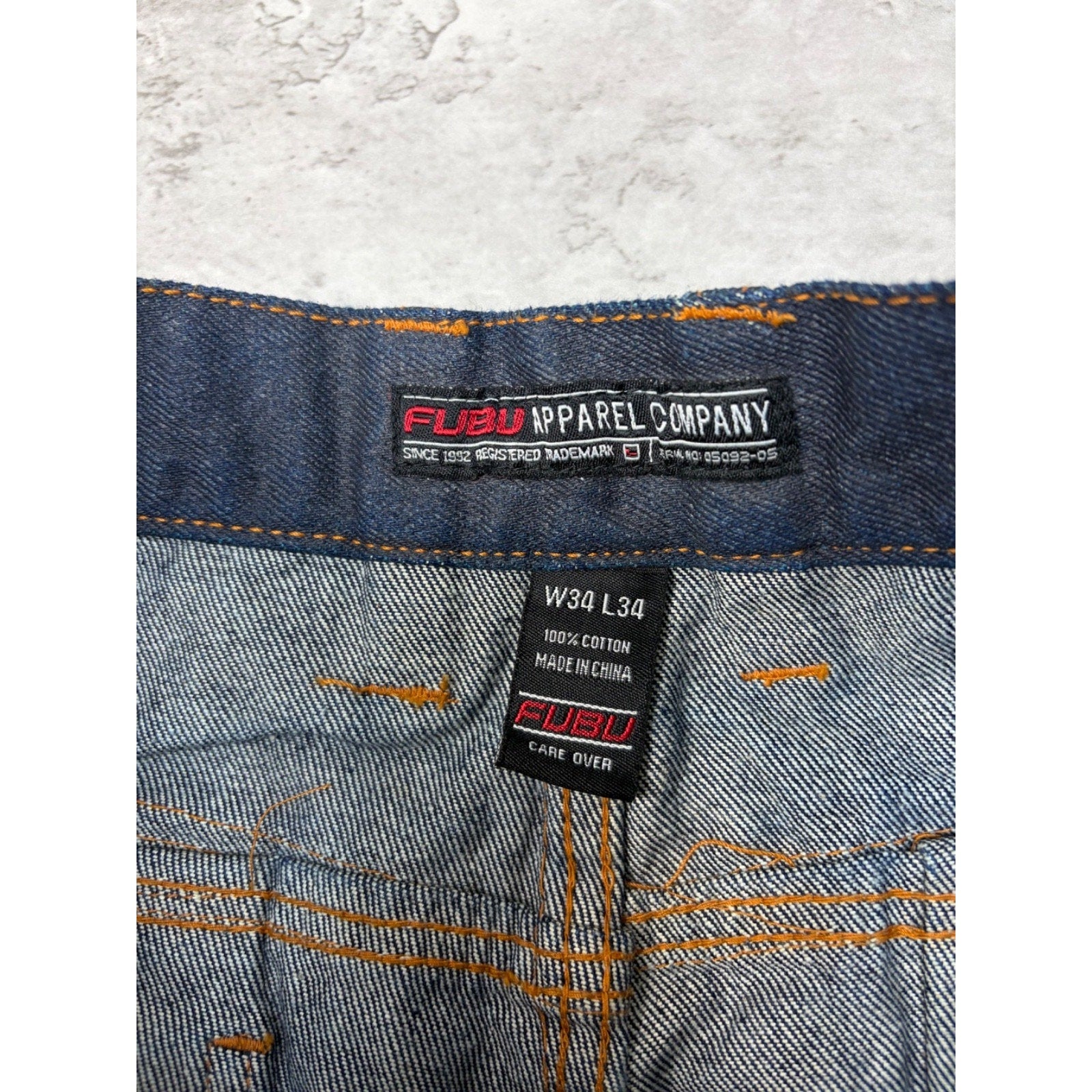 Vintage Y2K Fubu Contrast Embroiderey Dark Wash Wax Denim Pants Size 32