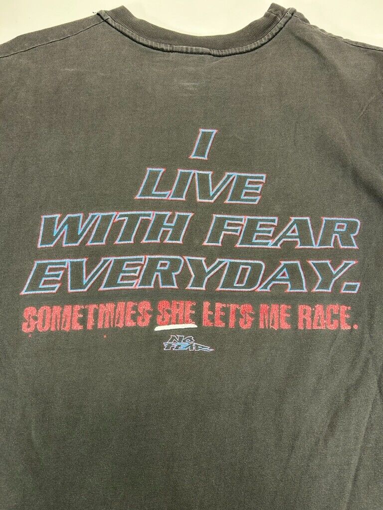 Vintage No Fear I live With Fear Everyday Slogan Graphic T-Shirt Size Large