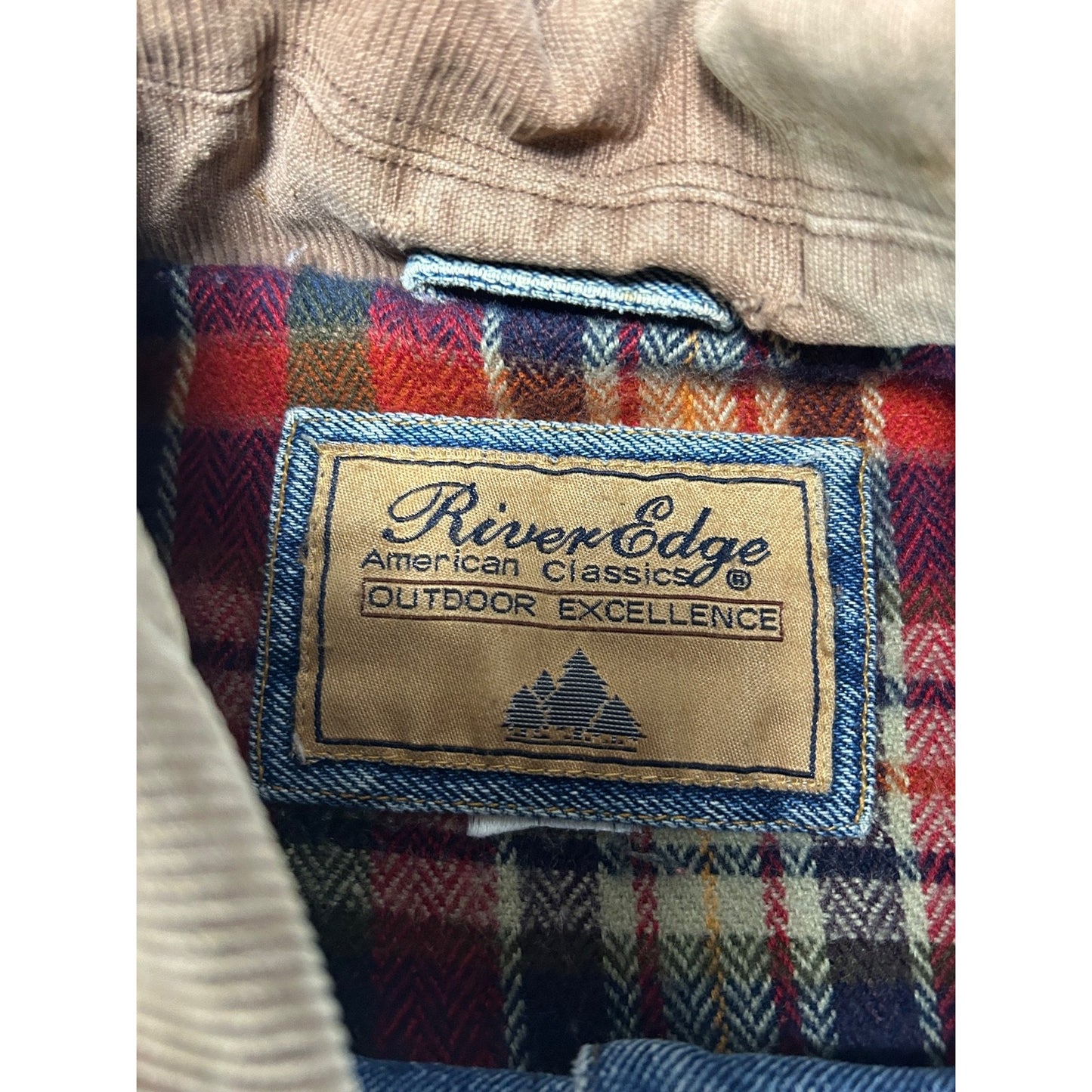 Vintage 90s RiverEdge Plaid Lined Light Wash Denim Workwear Chore Jacket Sz 2XL