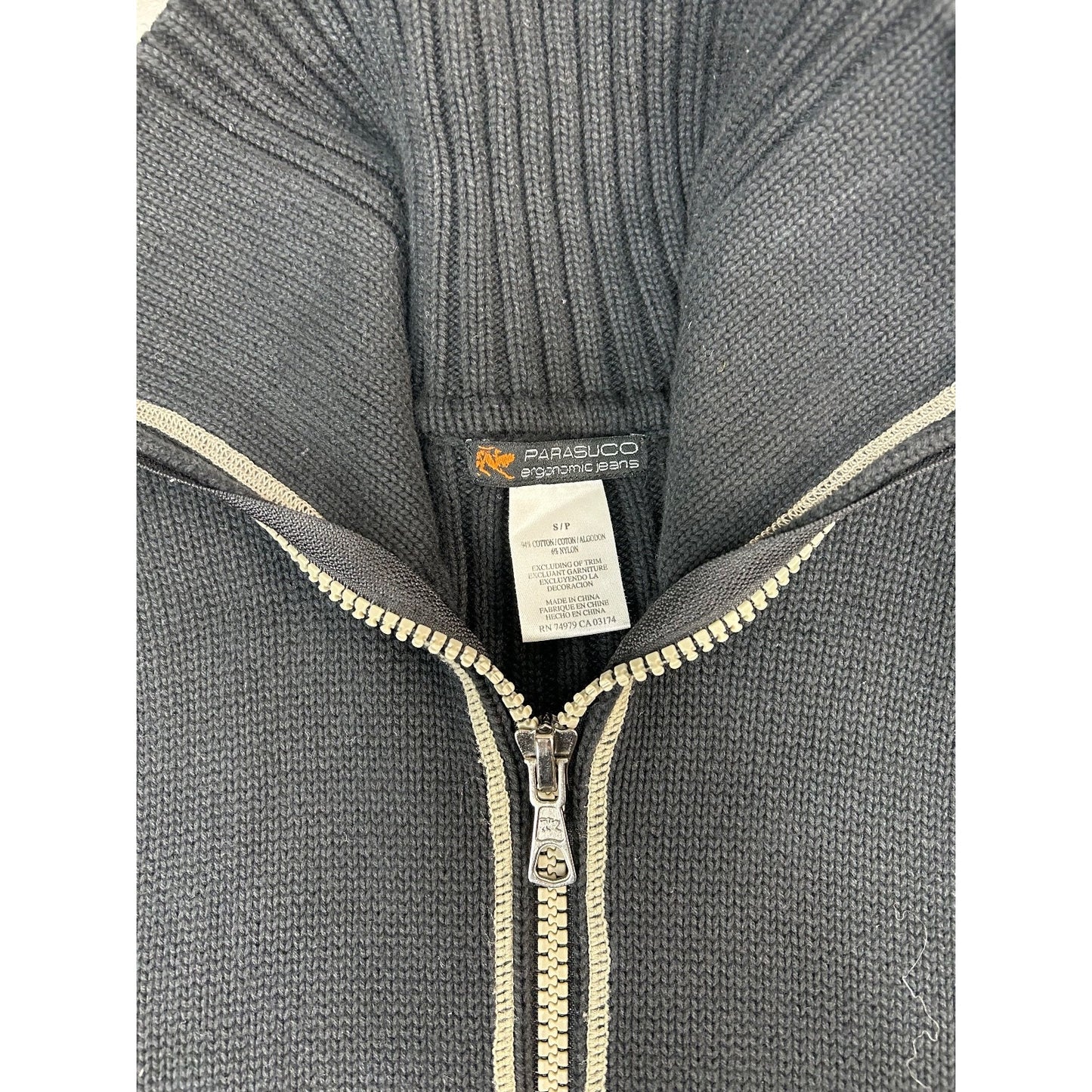 Vintage Parasuco Contrast Stitch Full Zip Collared Knit Sweater Size Small
