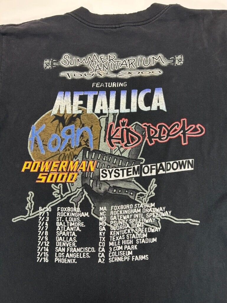 Vintage 2000 Tour Summer Sanitarium Metallica Korn Music Band T-Shirt Sz Large