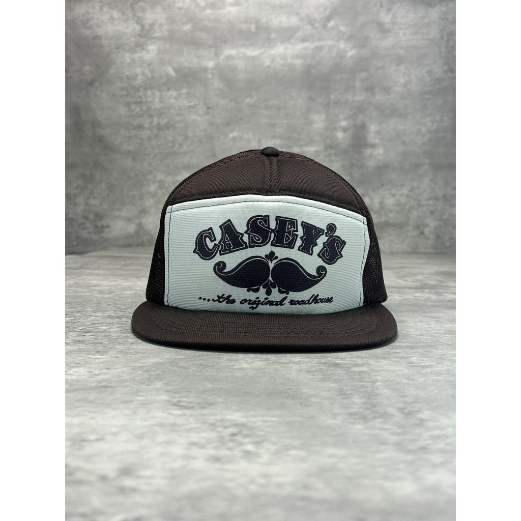 Vintage 90s Caseys Graphic Spellout Moustache Trucker Snapback Hat OSFA