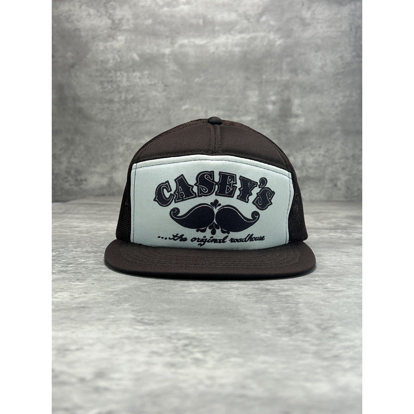 Vintage 90s Caseys Graphic Spellout Moustache Trucker Snapback Hat OSFA