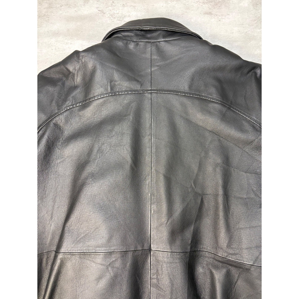 Vintage St. Johns Bay Quilted Lined Full Zip Leather Bomber Jacket Size XL