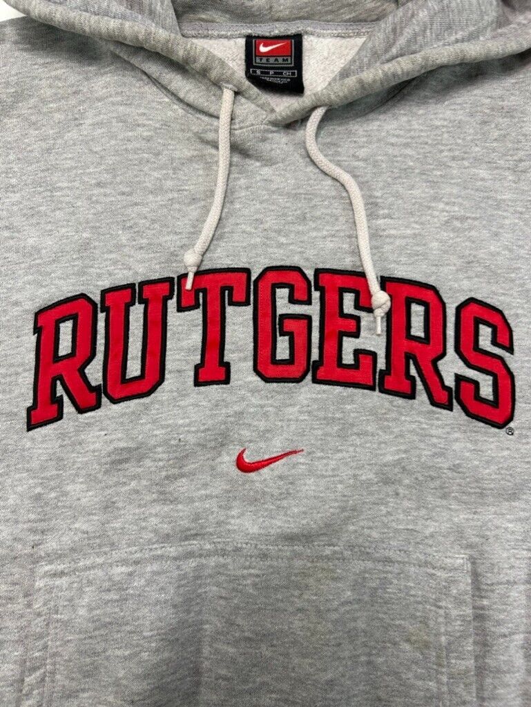 Vintage Rutgers NCAA Nike Middle Swoosh Hooded Sweatshirt Size Small Gray