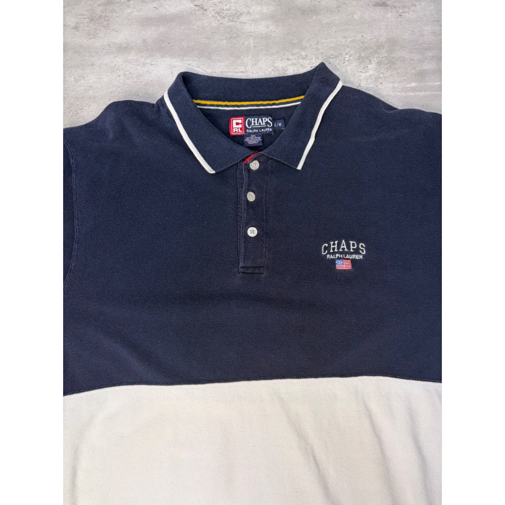 Vintage Chaps Spellout Flag Graphic Long Sleeve Rugby Button Up Shirt Size Large