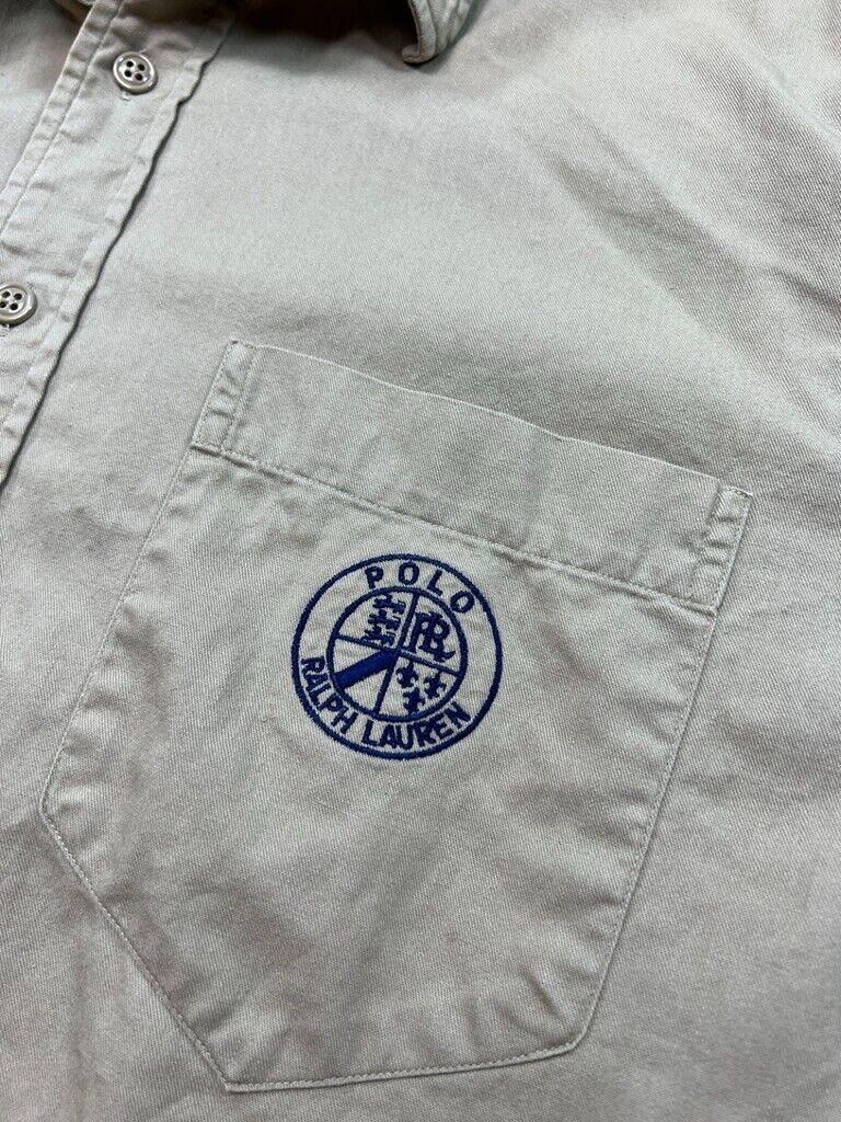 Vintage 90s Polo Ralph Lauren Embroidered Logo Button Up Shirt Size XL Beige