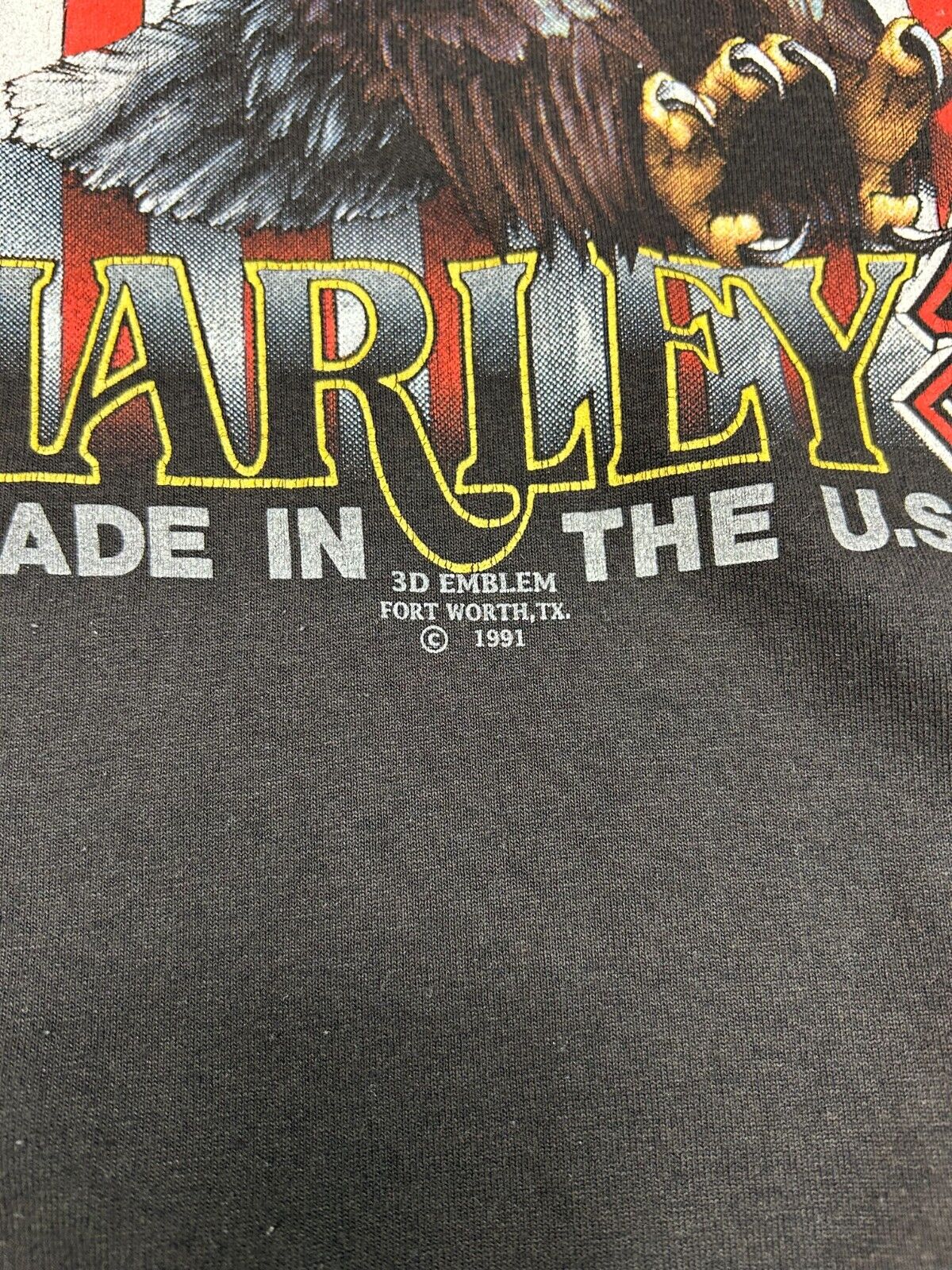 Vintage 1991 3D Emblem Harley Davidson Bald Eagle Graphic T-Shirt Size 3XL