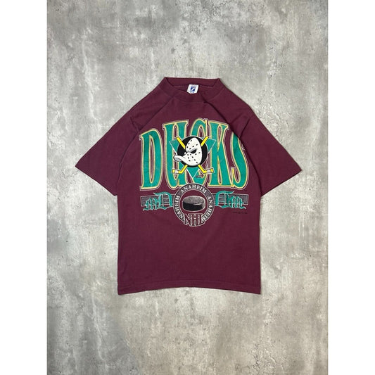 Vintage 1993 Anaheim Mighty Ducks NHL Spellout Graphic Hockey T-Shirt Sz Medium