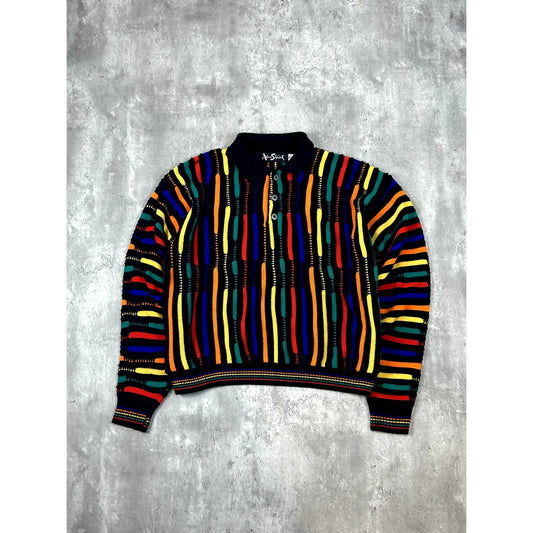 Vintage 90s Alan Stuart 3D Knit COOGI Style Abstract Knit Sweater Size Medium