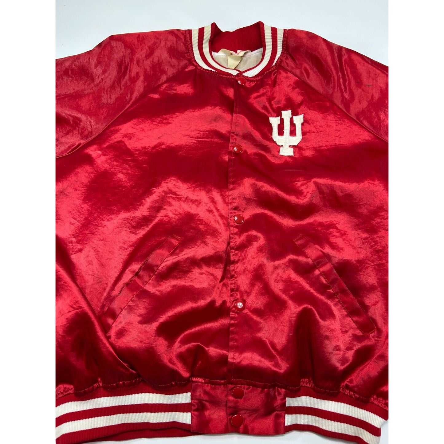 Vintage 80s Indiana Hoosiers NCAA Script Spellout Satin Varsity Jacket Sz Medium