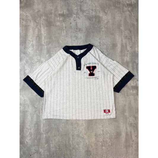 Vintage 90s New York Yankees MLB Pinstripe 1/4 Button T-Shirt Jersey Size XL