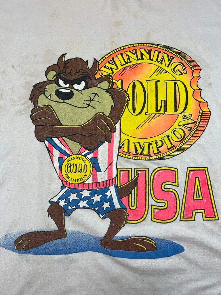 Vintage 1992 Looney Tunes Taz USA Swimming Gold Medal T-Shirt Size 2XL Made USA