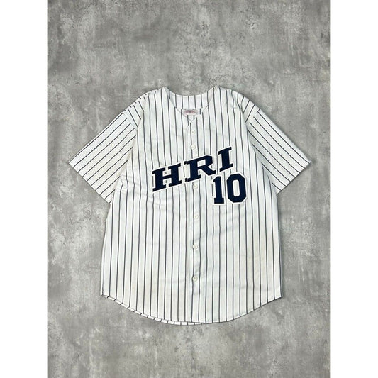 Vintage HRI #10 Embroidered Pinstripe Baseball Jersey Size XL White