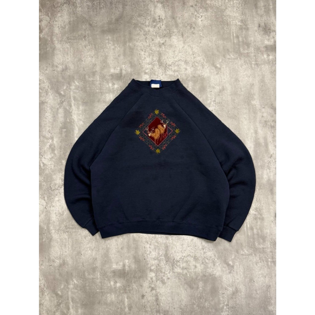Vintage 90s Deer Nature Embroidered Pullover Animal Sweatshirt Size XL