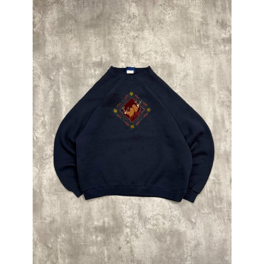 Vintage 90s Deer Nature Embroidered Pullover Animal Sweatshirt Size XL