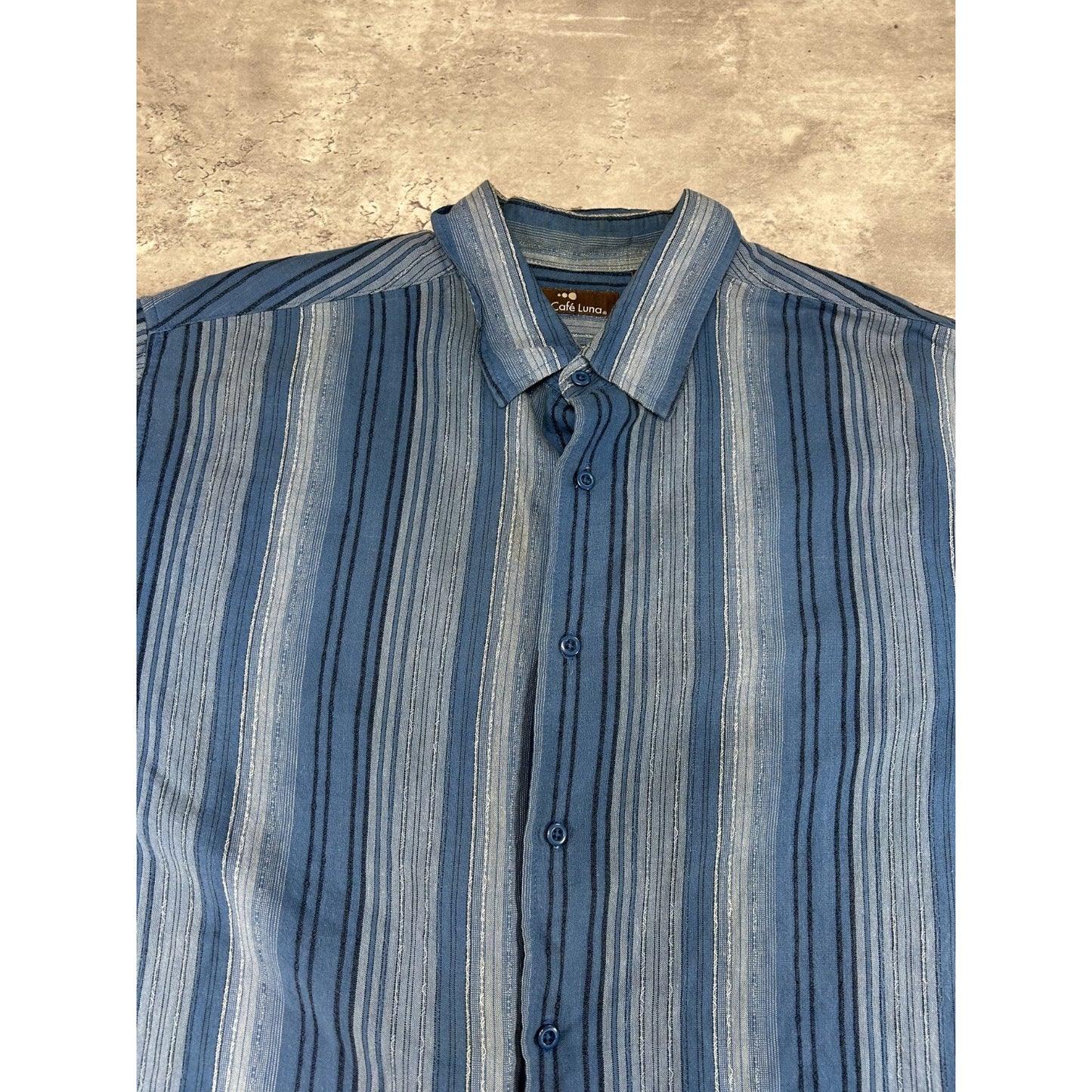 Cafe Luna Striped Print Short Sleeve Reworked Cropped Button Up Shirt Size XL
