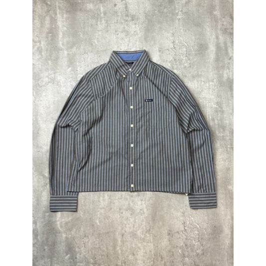 Vintage Chaps Striped Print Long Sleeve Reworked Cropped Button Up Shirt Medium