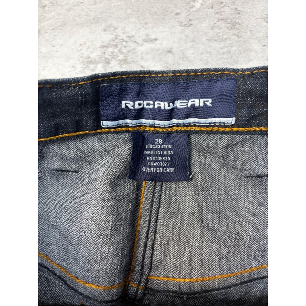 Vintage Y2K Rocawear Embroidered Pocket Dark Wash Denim Pants Size 28x32