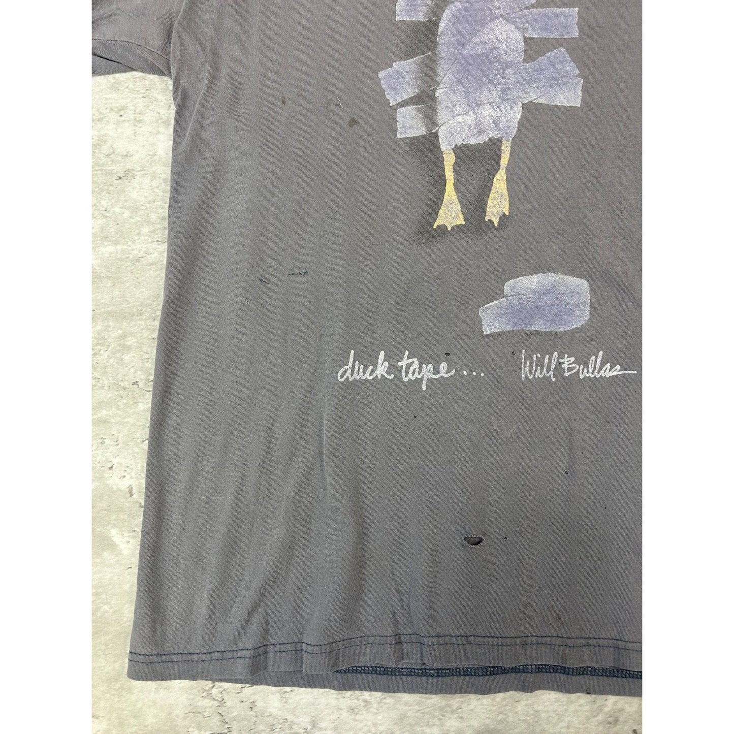 Vintage 90s Will Bullas Duck Tape Art Graphic T-Shirt Size Large Black