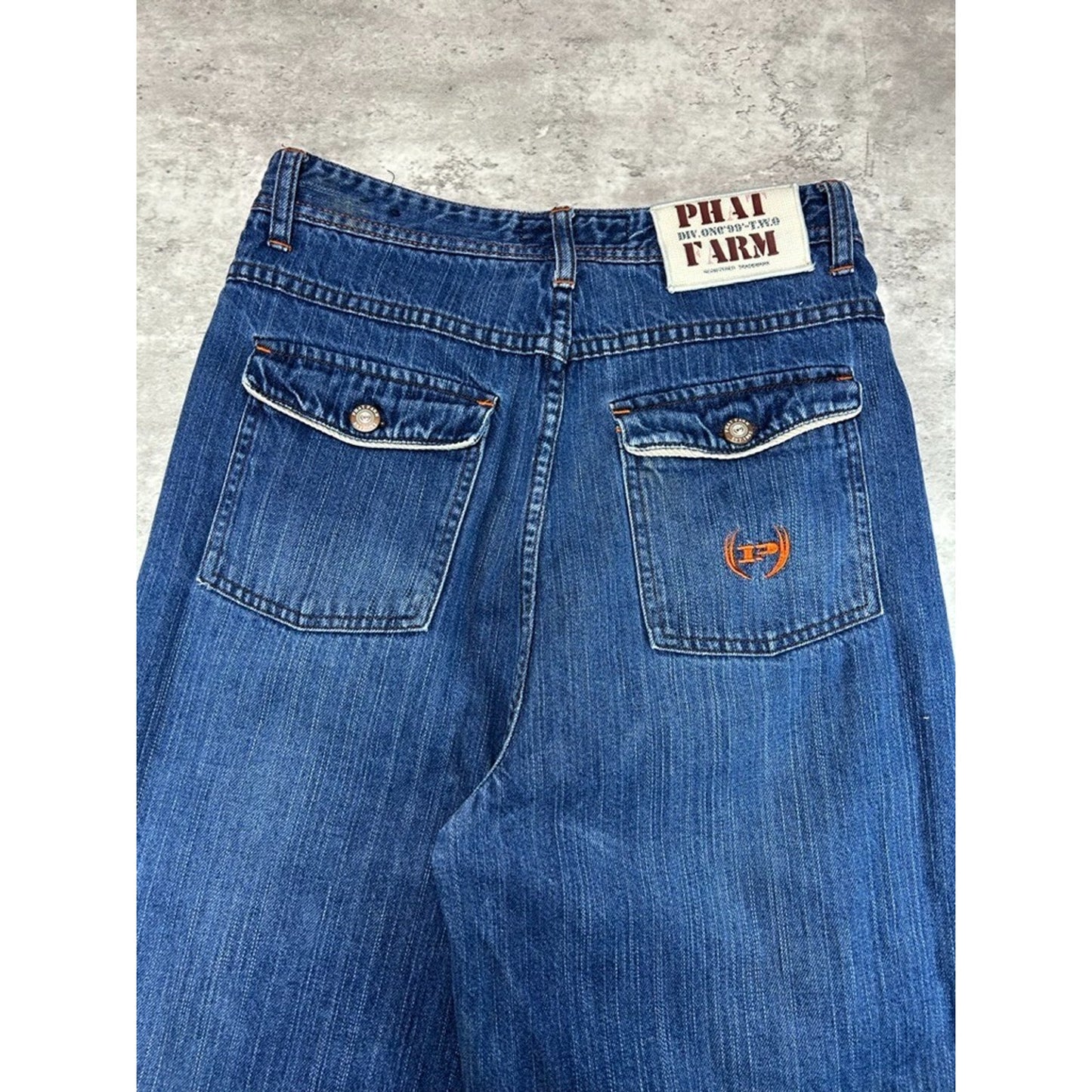 Vintage Womens Y2K Phat Farm Embroidered Dark Wash Denim Pants Size 29 Blue