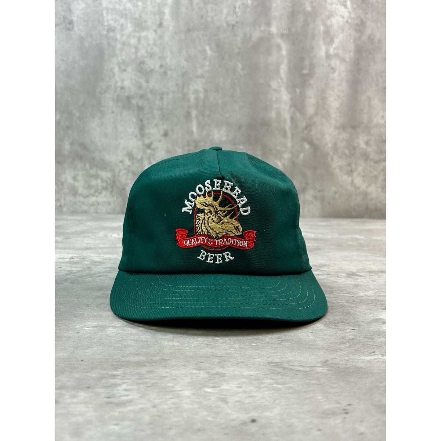 Vintage 90s Moosehead Embroidered Logo Beer Promo Snapback Hat OSFA Green
