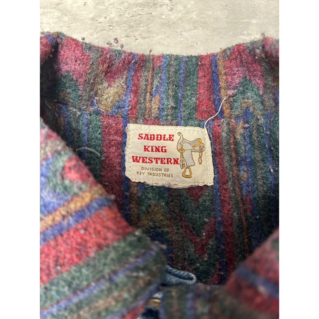 Vintage 80s Saddle King Blanket Lined Western Denim Trucker Jacket Size Large