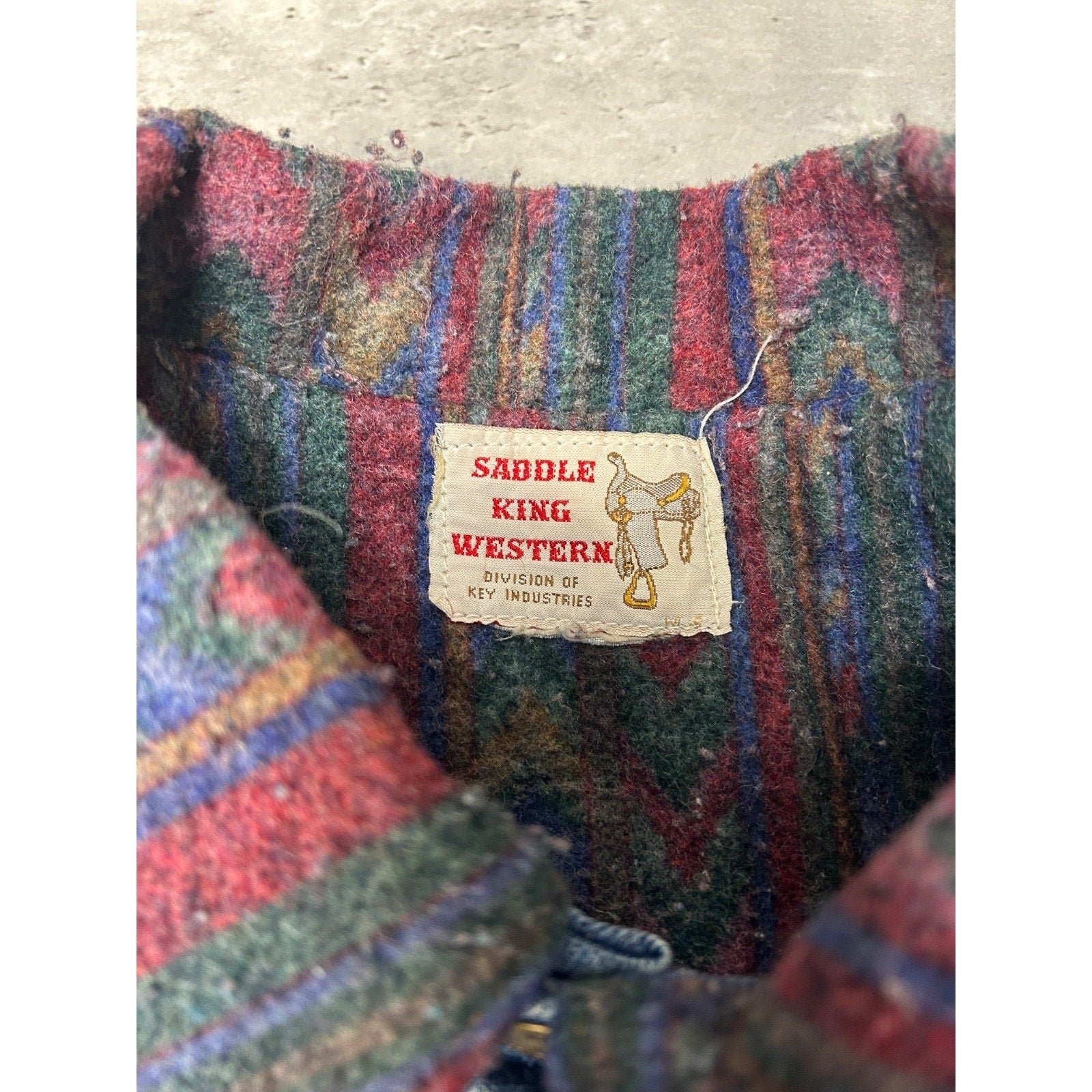 Vintage 80s Saddle King Blanket Lined Western Denim Trucker Jacket Size Large