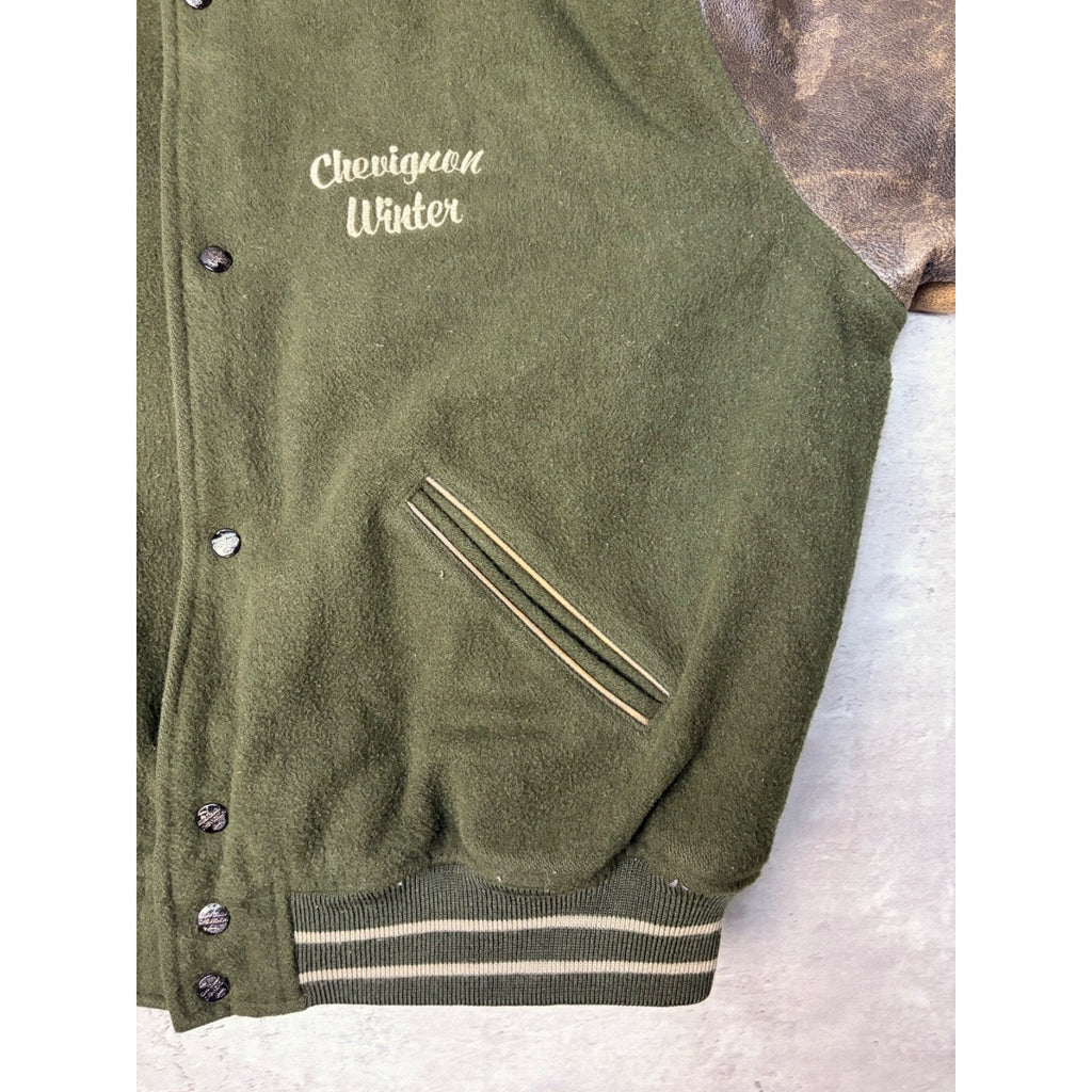 Vintage 90s Chevignon Winter Embroidered Spellout Varsity Bomber Jacket Size XL