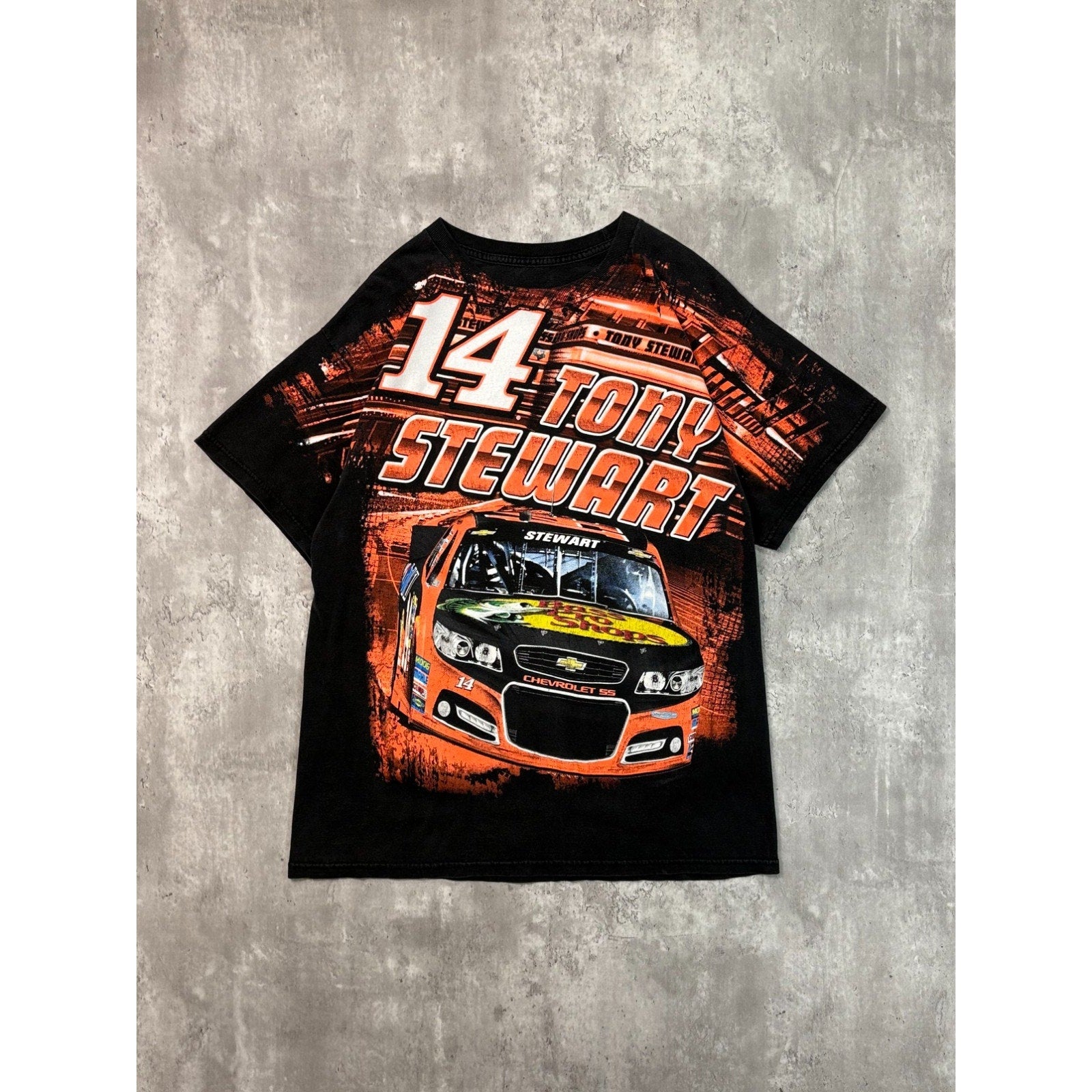 Vintage Tony Stewart #14 Nascar All Over Print Racing T-Shirt Size Large