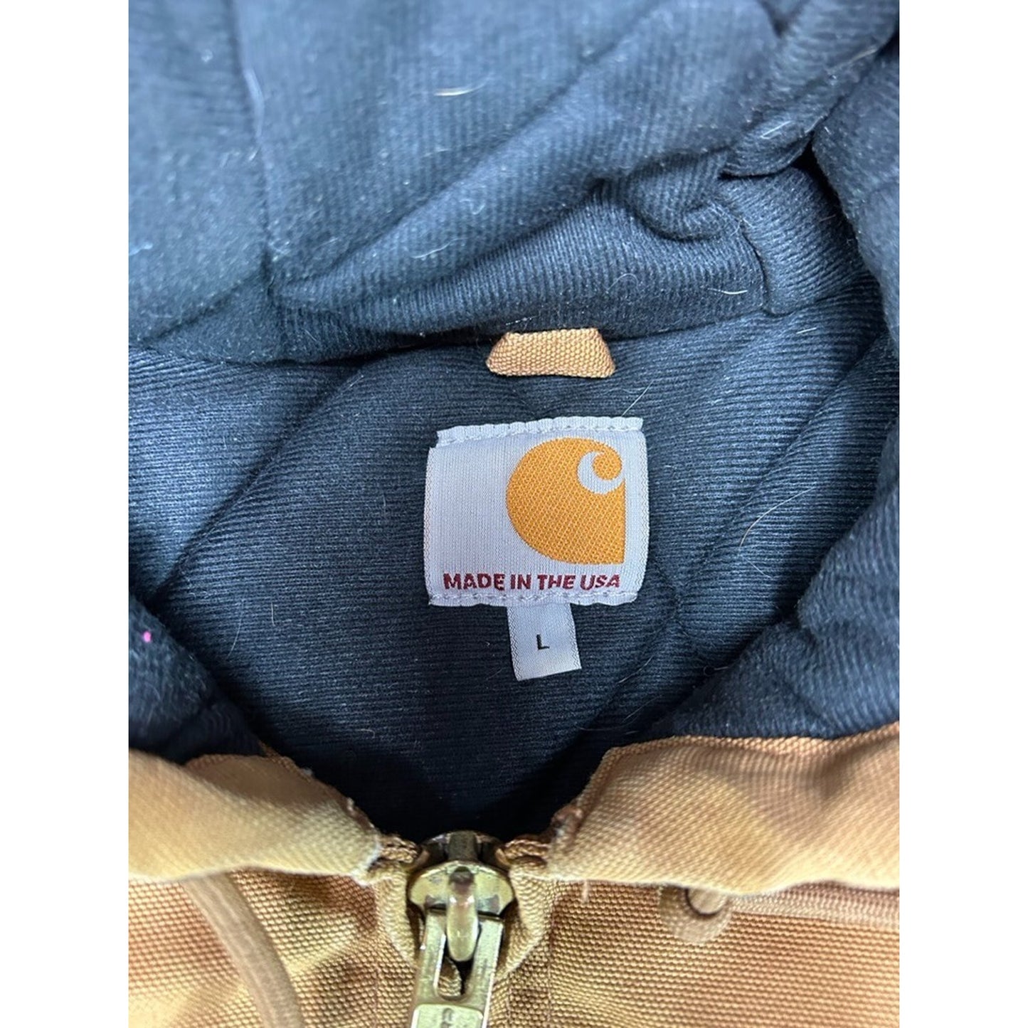 Vintage Carhartt Quilted Lined Canvas Workwear Hooded Active Jacket Size Large