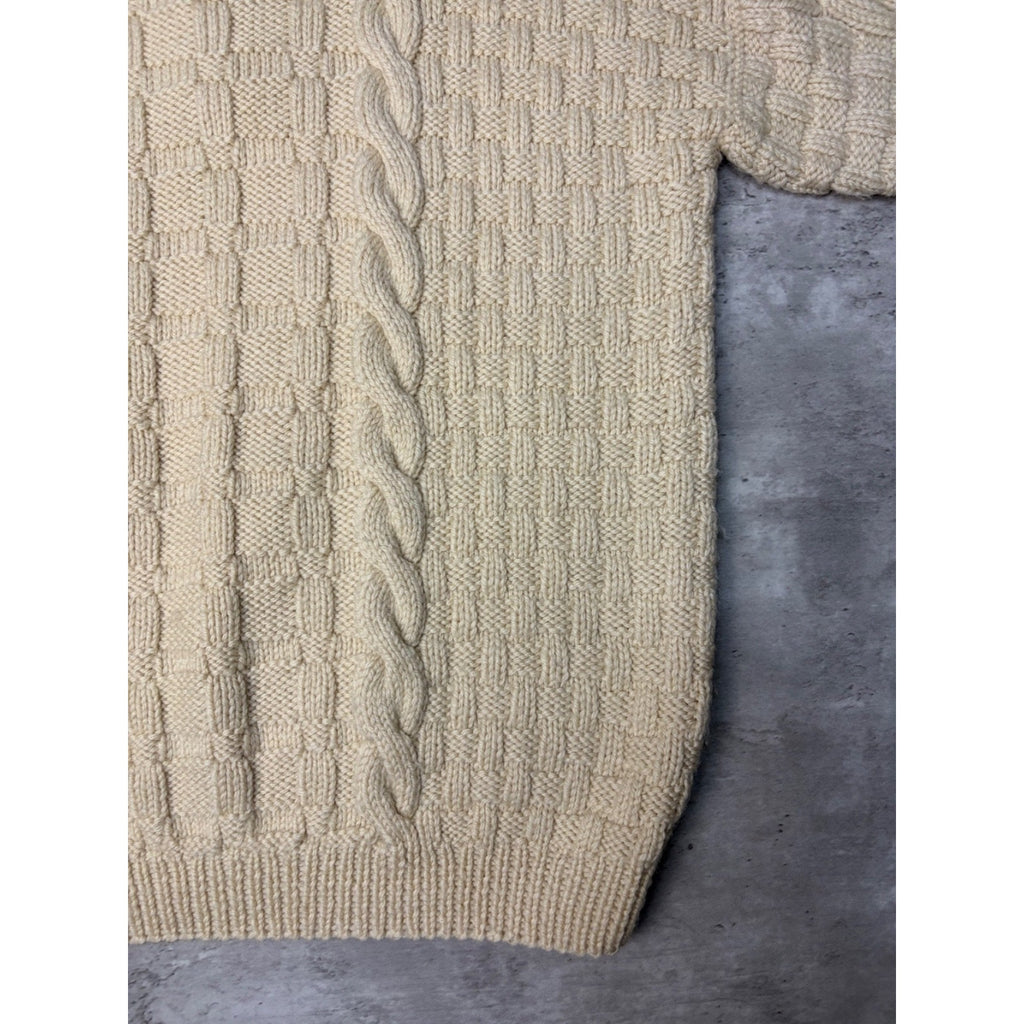 Vintage 80s/90s Cable Knit 1/4 Button Beige Knit Sweater Size Medium