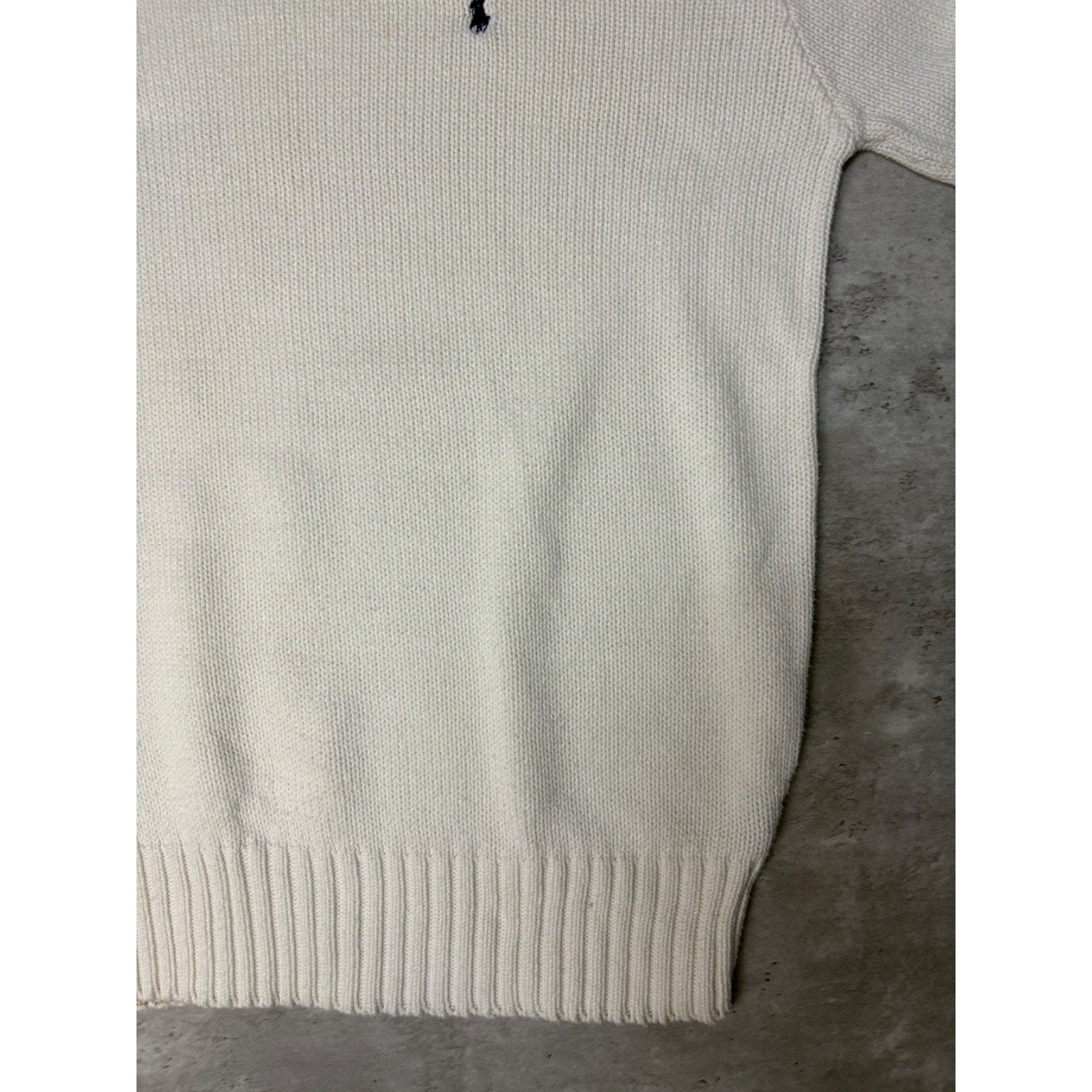 Vintage 90s Polo Ralph Lauren Embroidered Pony White Knit Sweater Size Large