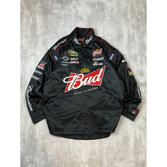 Vintage Nascar Budweiser King Of Beers Embroidered Racing Jacket Size 3XL Black