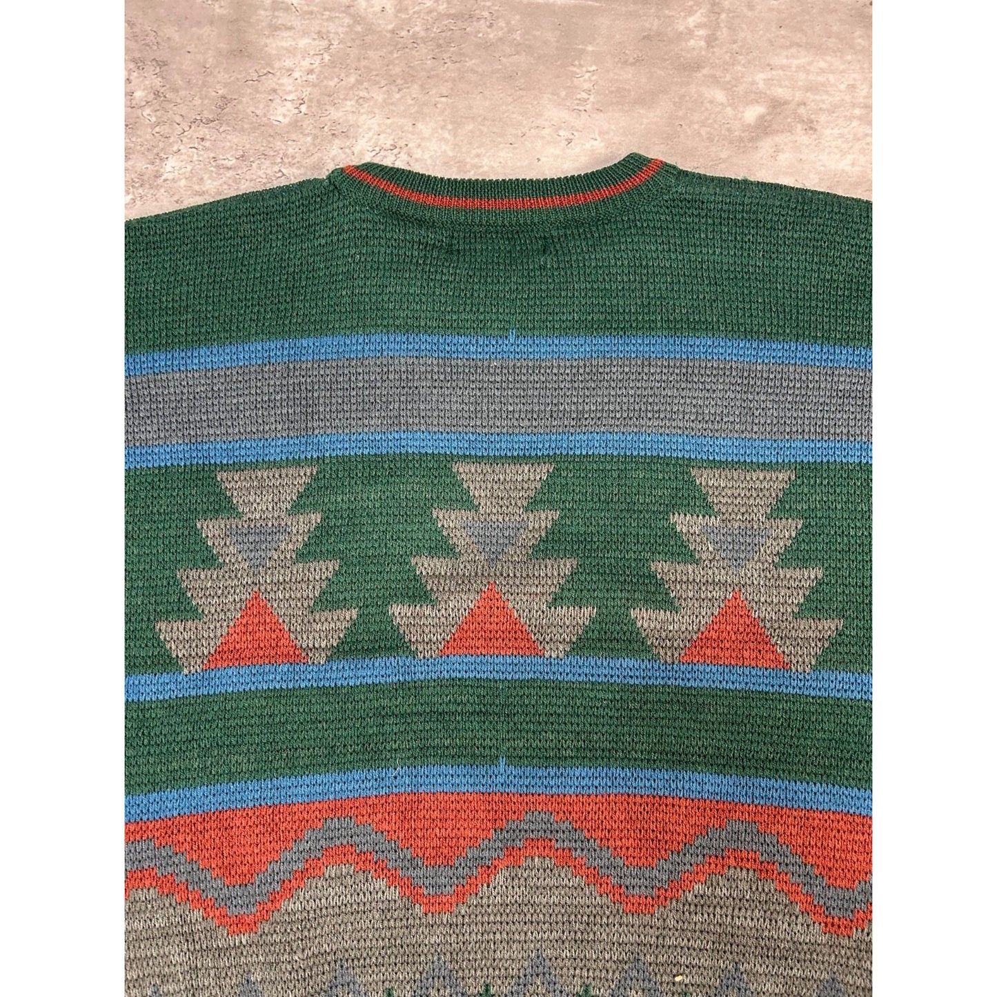 Vintage Campus Geometric Pattern Knit Sweater Size Large Green