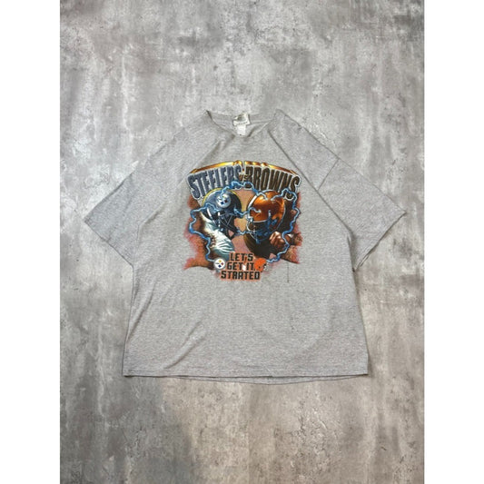 Vintage 90s Steelers Vs Browns NFL Helmet Graphic Football T-Shirt Size 2XL