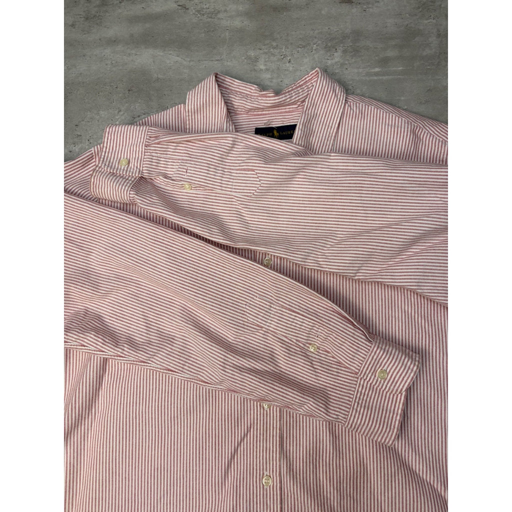 Vintage Polo Ralph Lauren Embroidered Pony Striped Cropped Button Up Shirt Sz XL