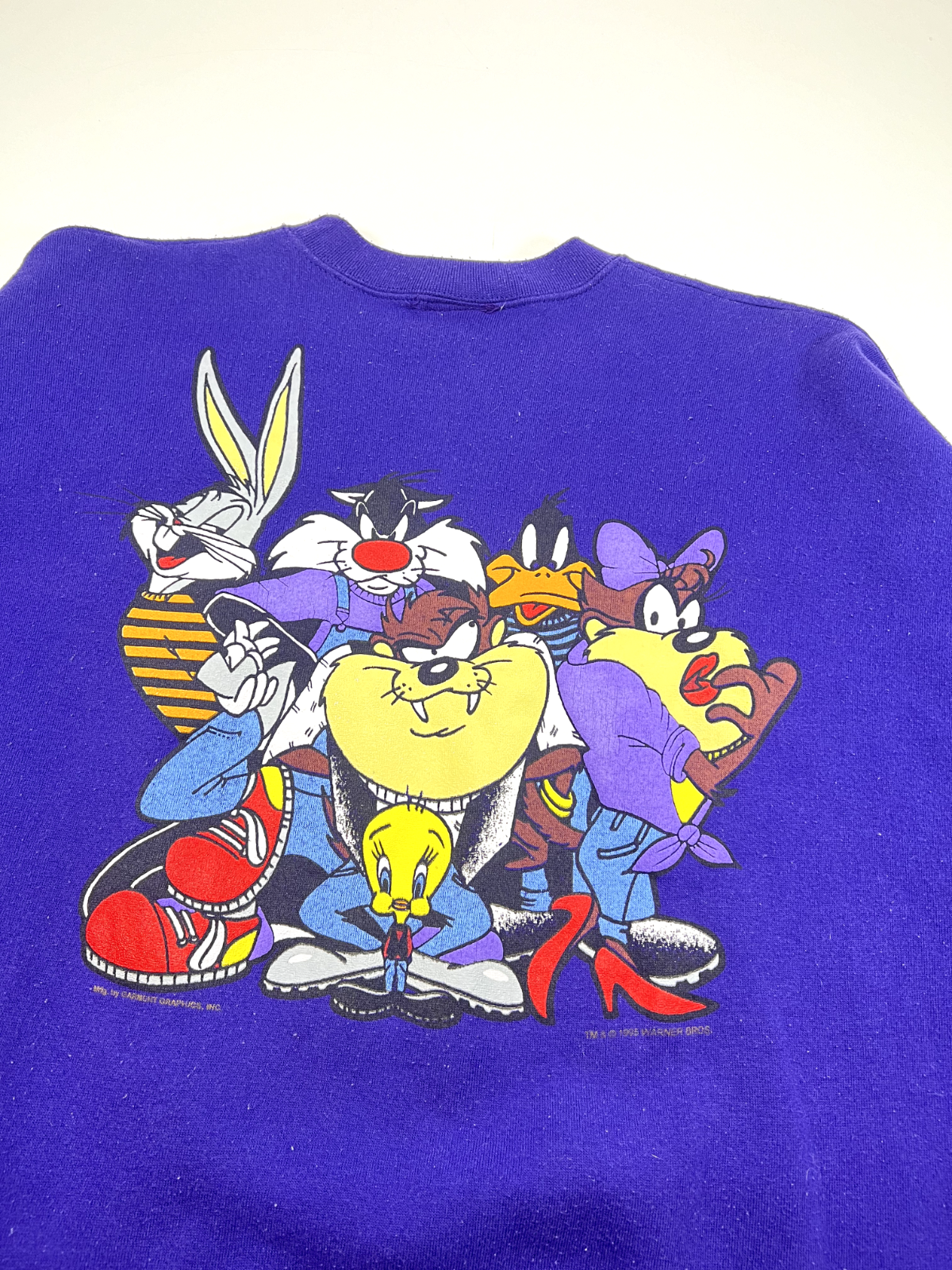 Vintage 1995 Looney Tunes Crew Logo Front And Back Sweatshirt Sz 3XL 90s Purple