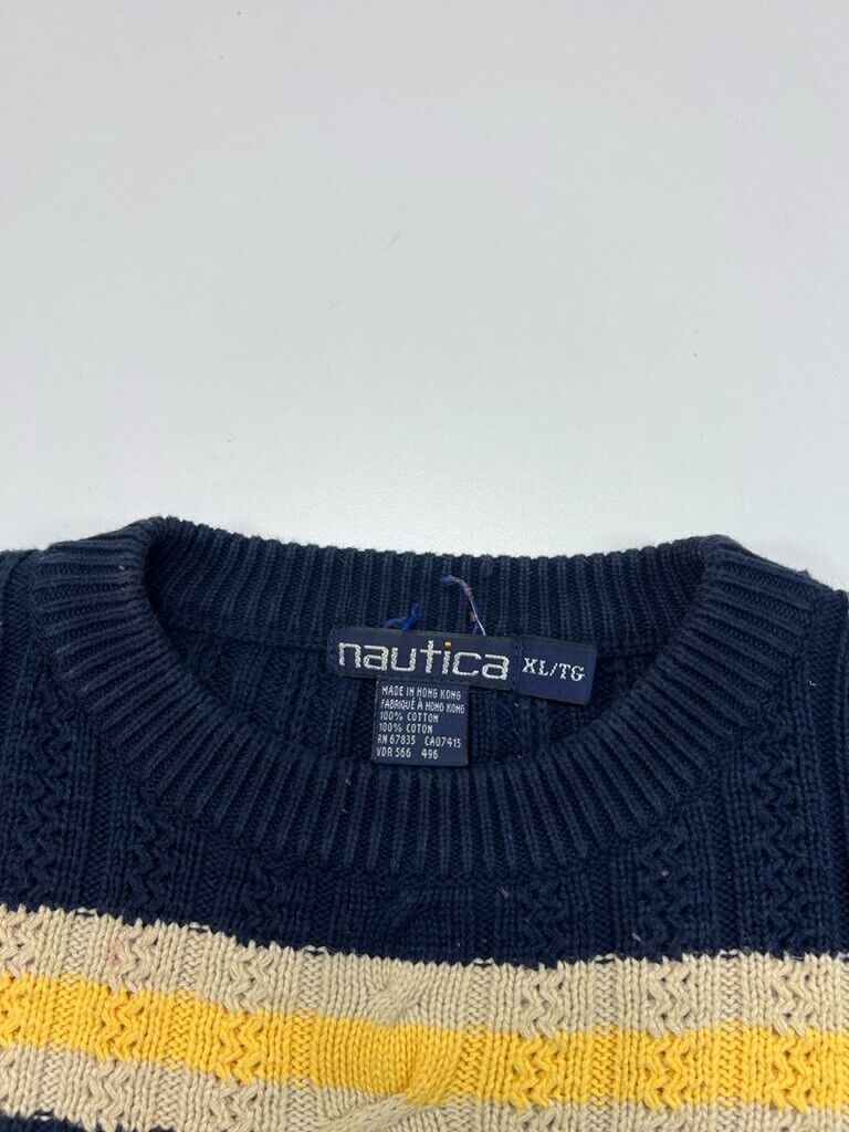 Vintage 90s Nautica Striped 3D Style Knit Sweater Size XL