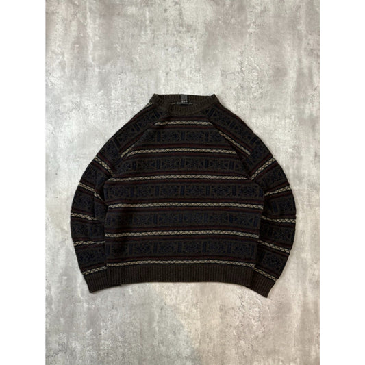 Vintage George Beene Striped Print Pullover Knit Sweater Size XL