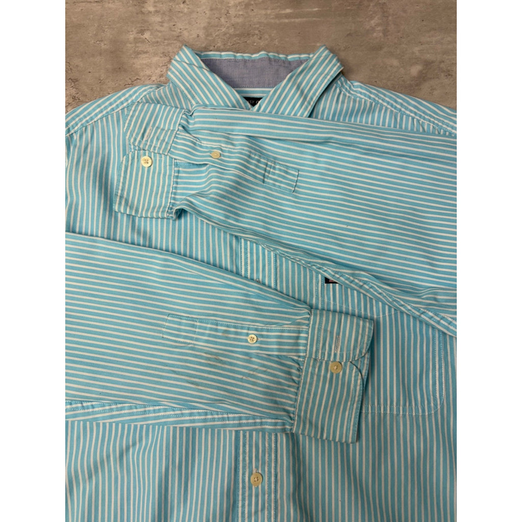 Vintage Chaps Striped Long Sleeve Cropped Button Up Shirt Size Large