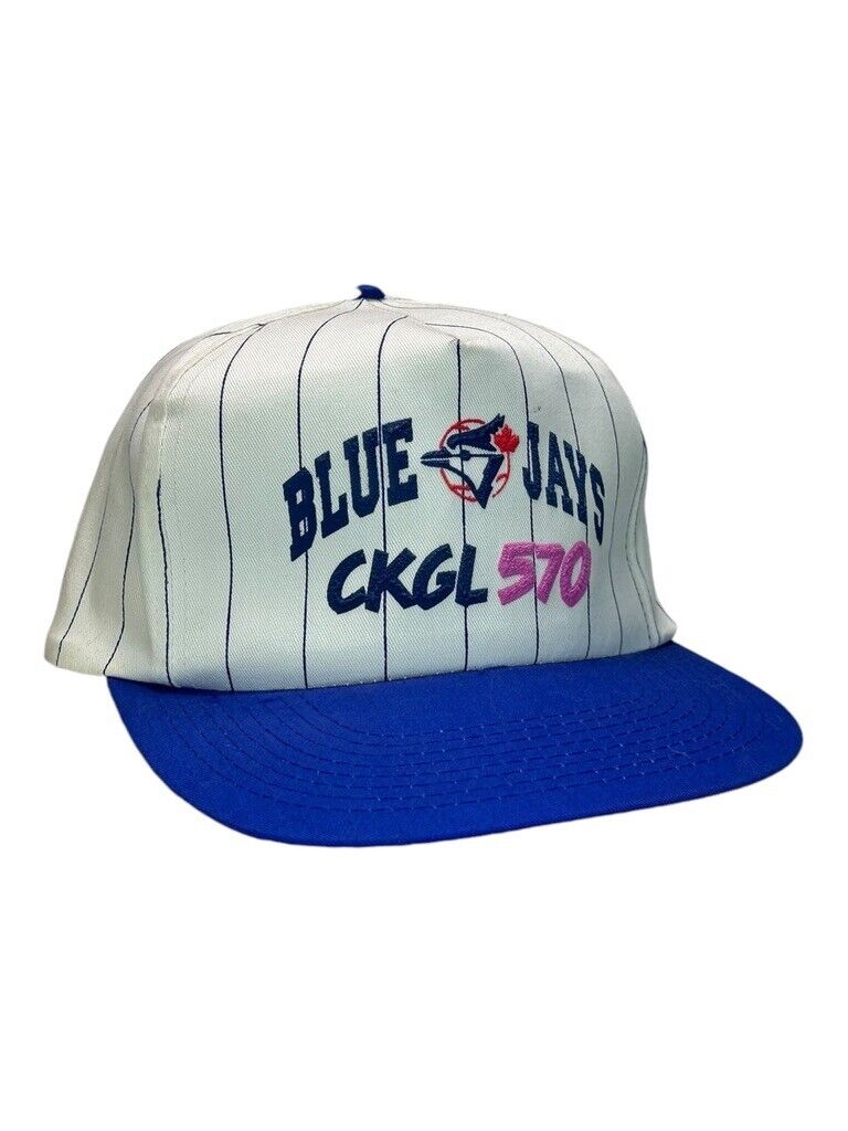 Vintage 90s Toronto Blue Jays MLB CKGL 570 Pinstripe Spellout Snapback Hat OSFA