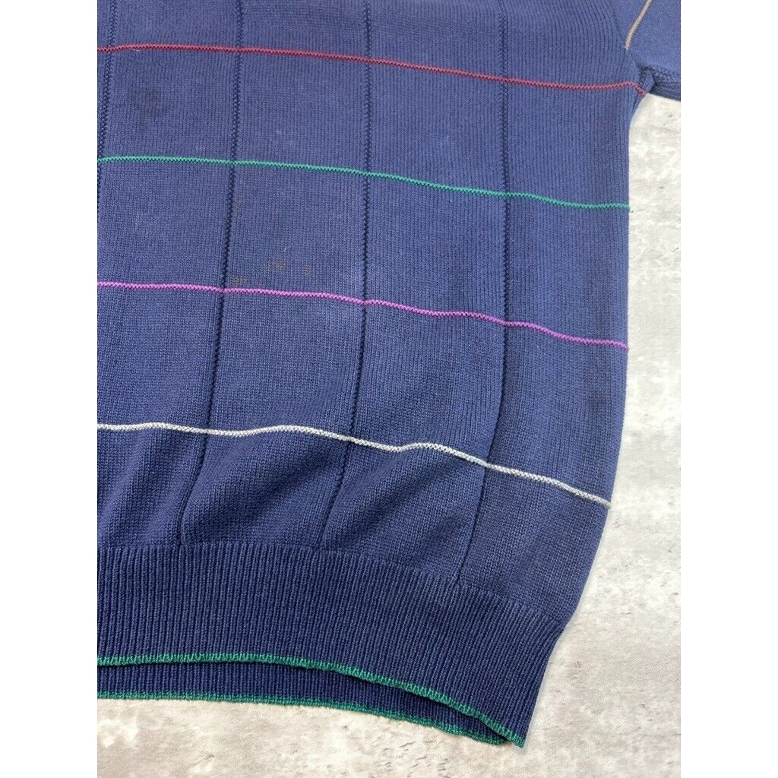Vintage 90s Isle Of Cotton Checkered Print Pullover Knit Sweater Size XXL Blue