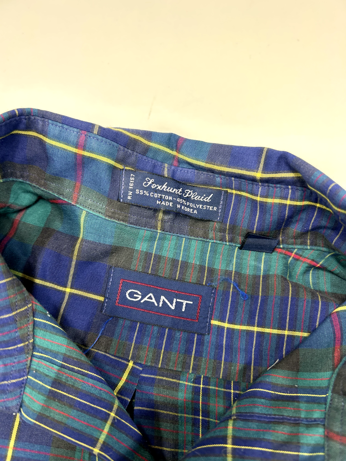 Vintage 90s Gant Fox Hunt Plaid Single Pocket Button Up Shirt Size Medium